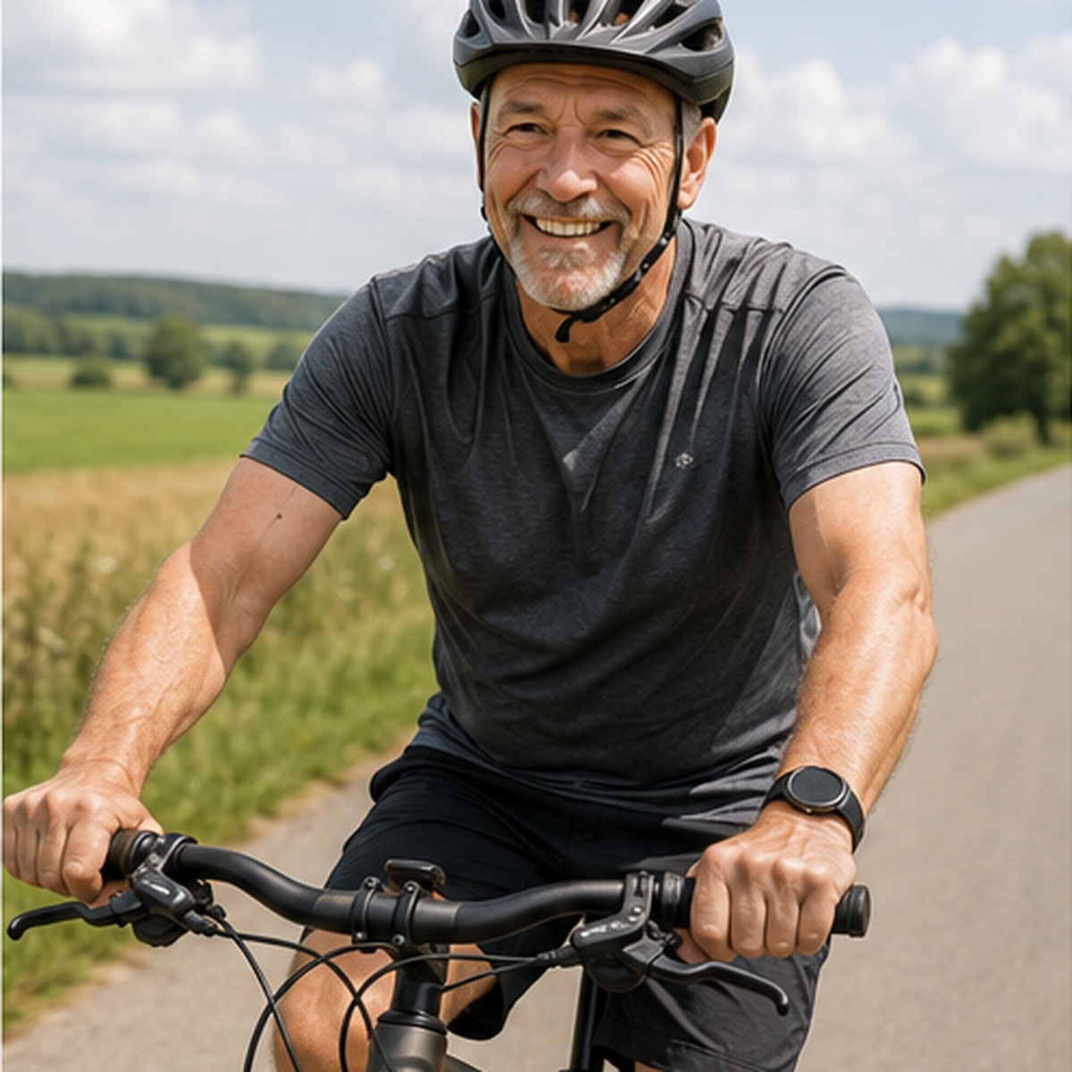 Aktiver älterer Mann beim Radfahren